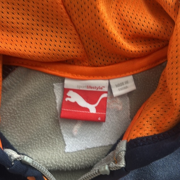 Puma boys gray, navy, orange logo Athletic zipper hoodie with pockets size 4 EUC - Picture 2 of 3